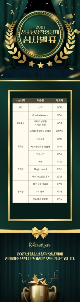 2021년 청소년 창작 영상제 심사 발표 안내